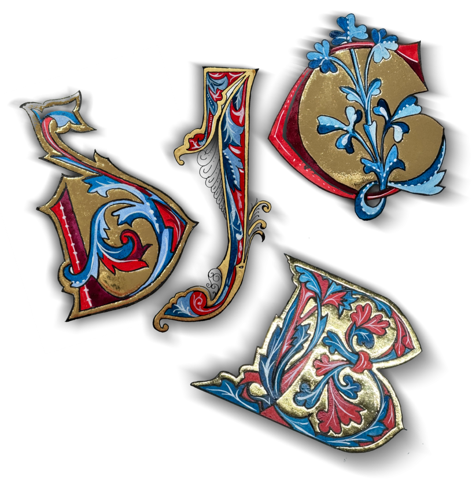 Quelques lettrines réalisées à la feuille d’or.